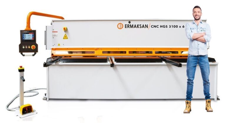 Ermaksan Sheet Steel Guillotine with man